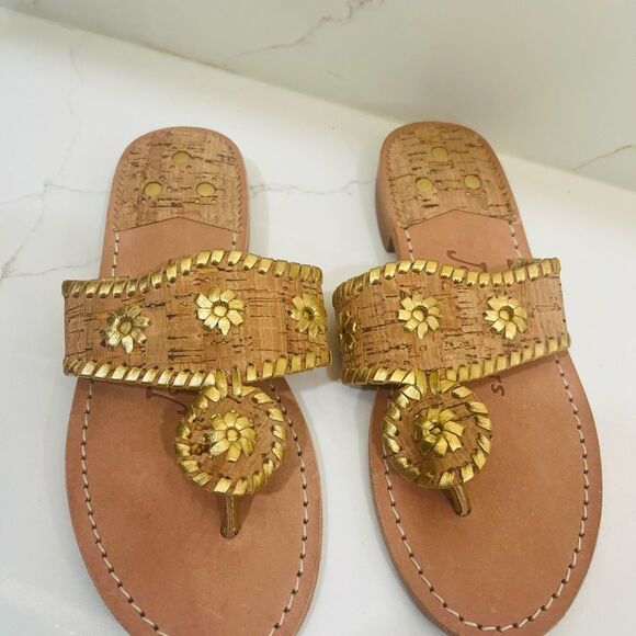 Jack Rogers Gold Tan Sandals with Medallion Design - Picture 3 of 5